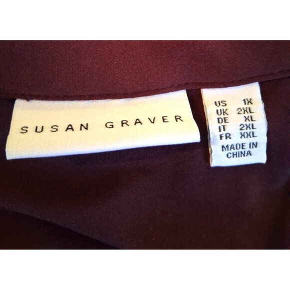 Susan Graver Womens Plus 1X Cardigan Top Burgundy Stretch Open Front Long Sleeve - Picture 5 of 5